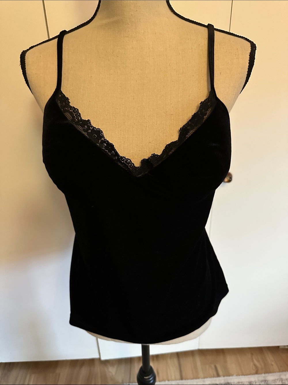 Black Velvet Lace-Trim Velvet Camisole - Women Tops 40B with built in bra